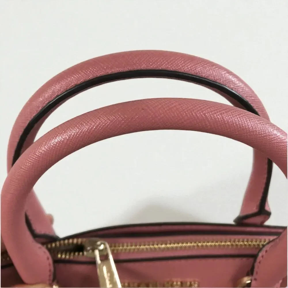 MICHAEL KORS Cindy Dome Satchel Saffiano Leather Bag Pink Classic Elegant Chic